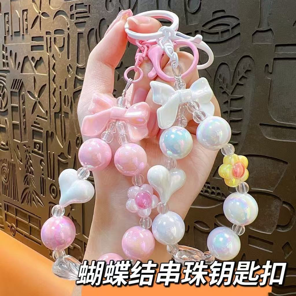 **"Trendy Beaded Keychain โ Candy-Colored Bow Charm, Aesthetic & Cute Accessory"**