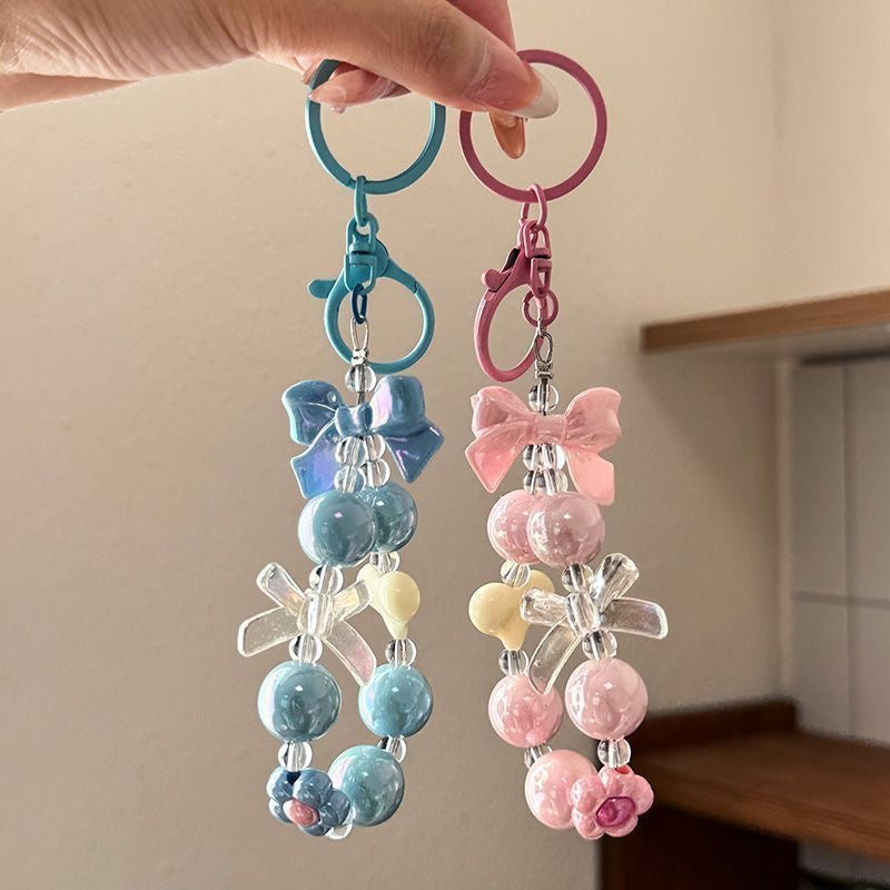 **"Trendy Beaded Keychain โ Candy-Colored Bow Charm, Aesthetic & Cute Accessory"**