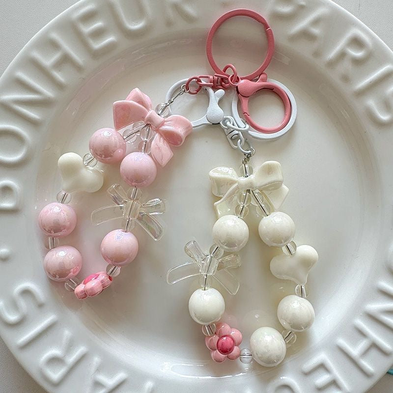 **"Trendy Beaded Keychain โ Candy-Colored Bow Charm, Aesthetic & Cute Accessory"**