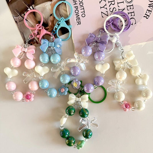 **"Trendy Beaded Keychain – Candy-Colored Bow Charm, Aesthetic & Cute Accessory"**